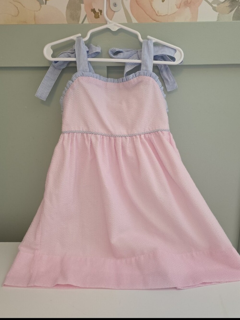 The Yellow Lamb 4 4t Pink White Blue Sundress Dress Tie-Straps